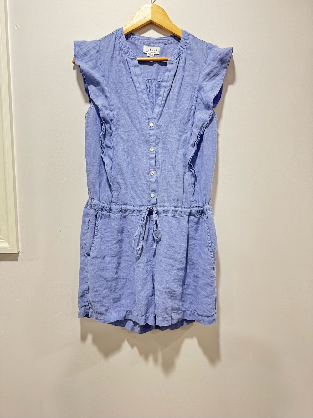 Velvet by Graham & Spencer Francis Linen Romper Belize Blue Size S